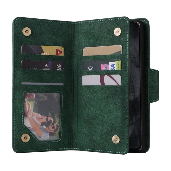 For Google Pixel 8 Pro Rivet Buckle 9 Cards Three Fold Leather Phone Case(Green)