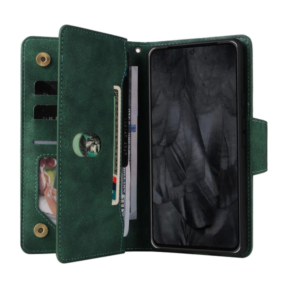 For Google Pixel 8 Pro Rivet Buckle 9 Cards Three Fold Leather Phone Case(Green)