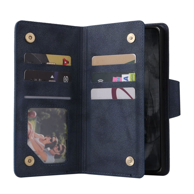 For Google Pixel 8 Pro Rivet Buckle 9 Cards Three Fold Leather Phone Case(Blue)