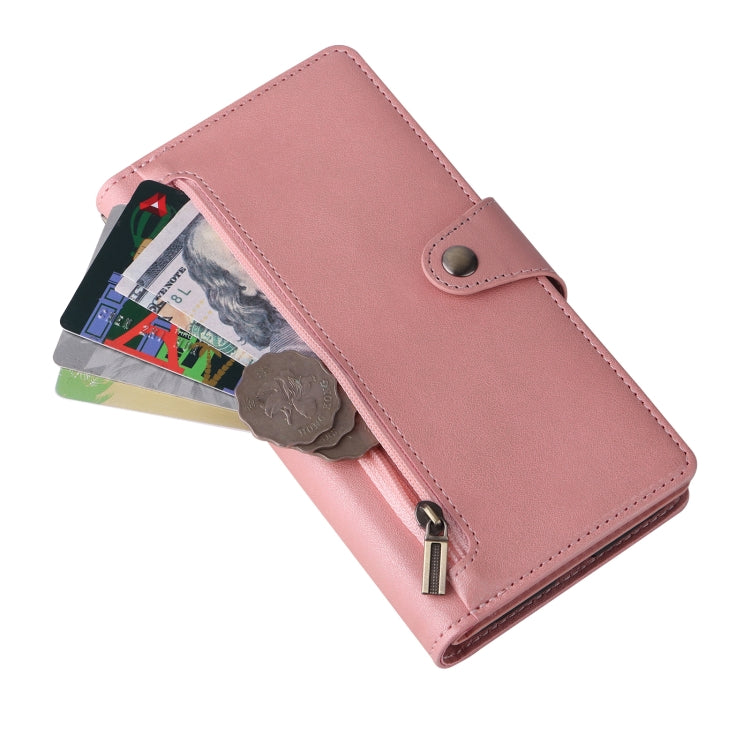 For Google Pixel 8a Rivet Buckle 9 Cards Three Fold Leather Phone Case(Rose Gold)