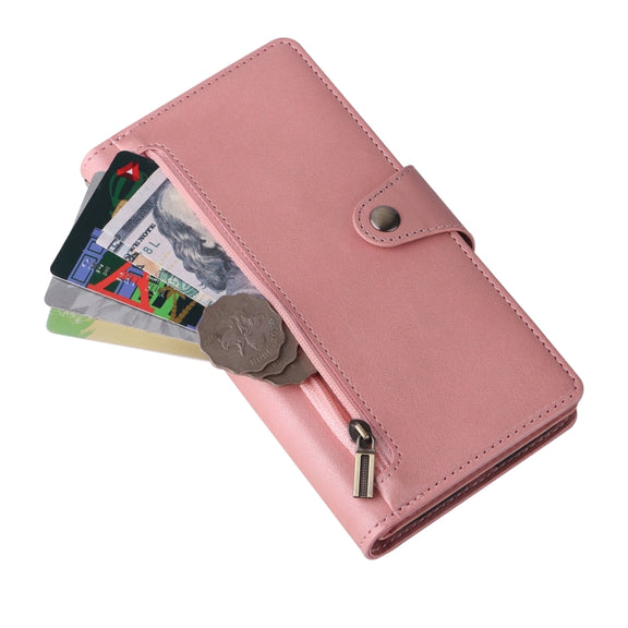For Google Pixel 8a Rivet Buckle 9 Cards Three Fold Leather Phone Case(Rose Gold)