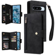 For Google Pixel 8a Rivet Buckle 9 Cards Three Fold Leather Phone Case(Black) - Google Cases by PMC TechLife | Online Shopping South Africa | PMC TechLife | Buy Now Pay Later Mobicred