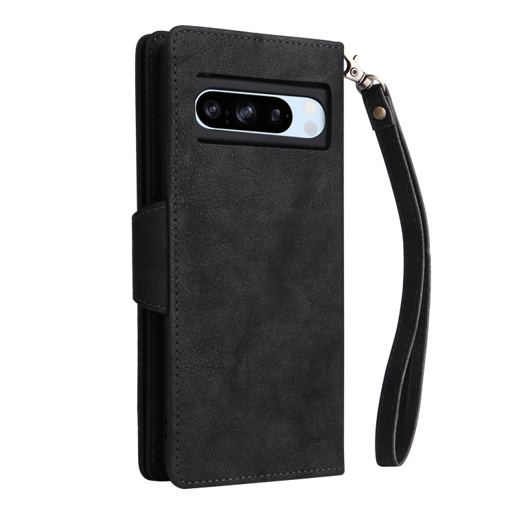 For Google Pixel 8a Rivet Buckle 9 Cards Three Fold Leather Phone Case(Black)