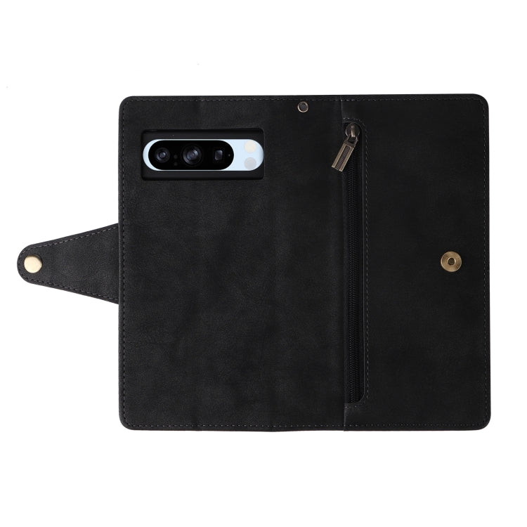 For Google Pixel 8a Rivet Buckle 9 Cards Three Fold Leather Phone Case(Black)