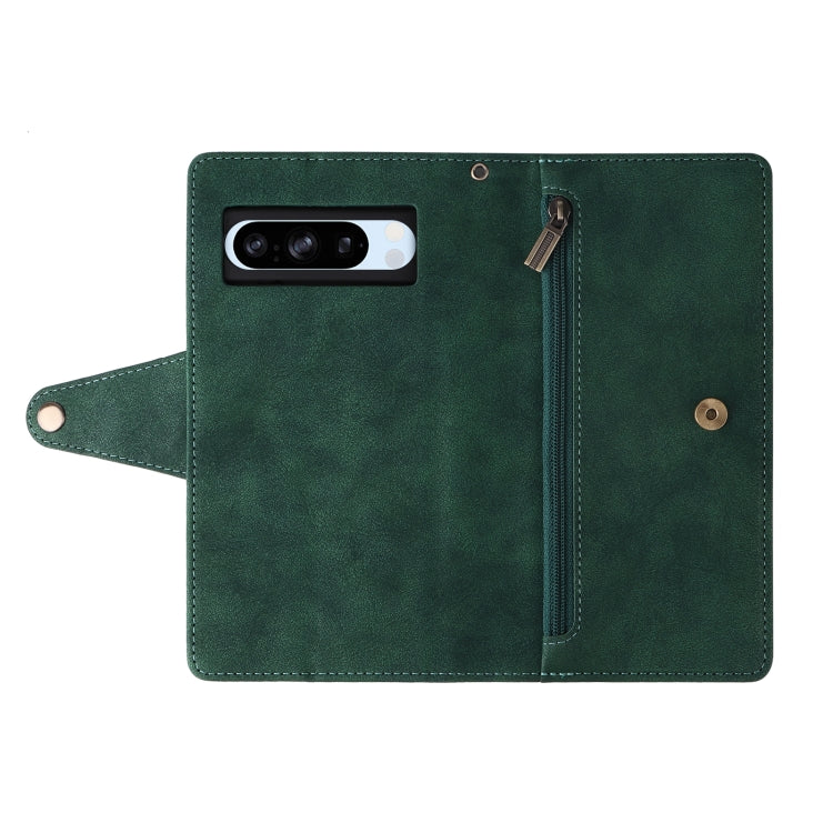 For Google Pixel 8a Rivet Buckle 9 Cards Three Fold Leather Phone Case(Green)