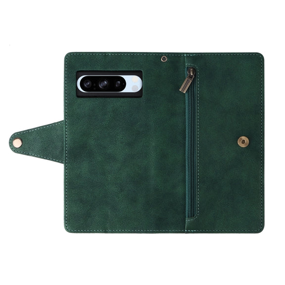 For Google Pixel 8a Rivet Buckle 9 Cards Three Fold Leather Phone Case(Green)