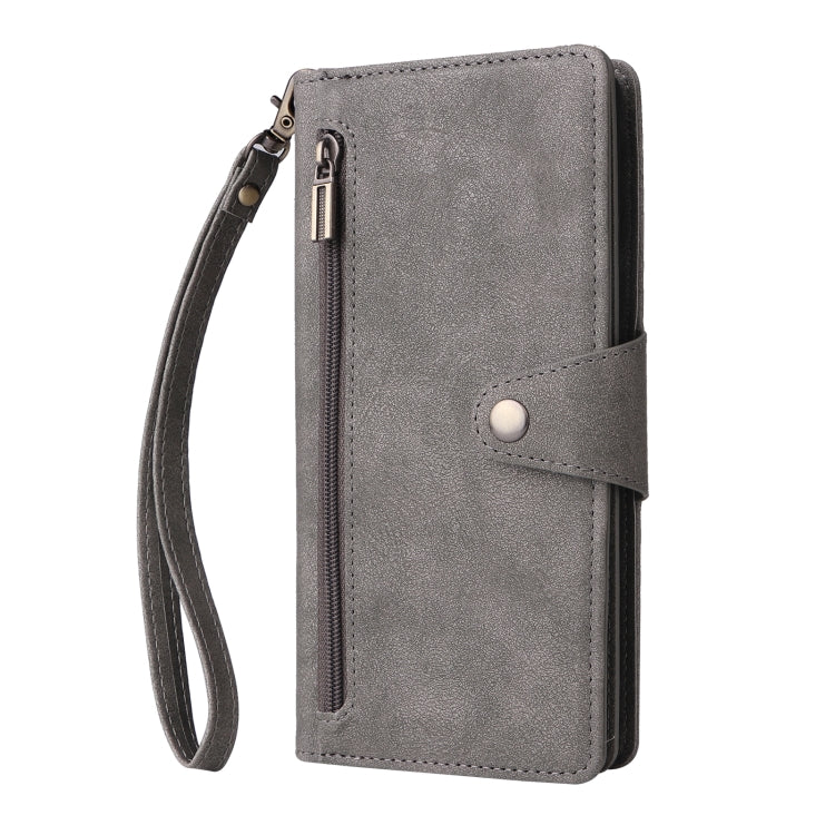 For Google Pixel 8a Rivet Buckle 9 Cards Three Fold Leather Phone Case(Grey)