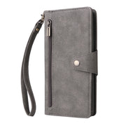 For Google Pixel 8a Rivet Buckle 9 Cards Three Fold Leather Phone Case(Grey)