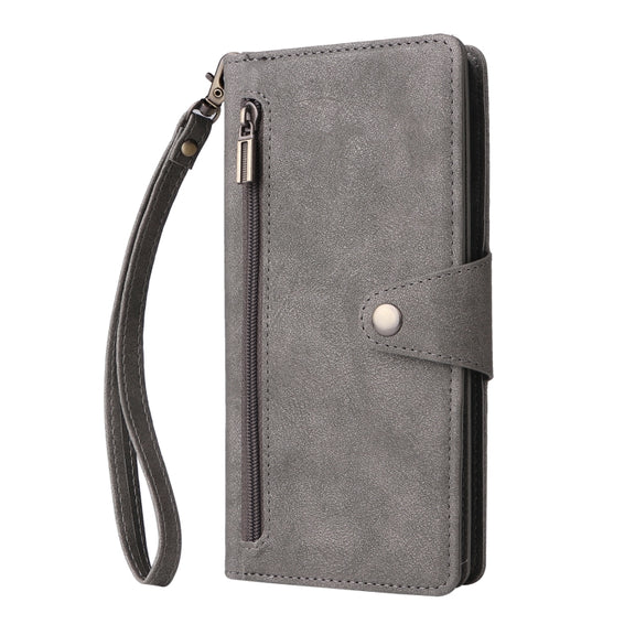 For Google Pixel 8a Rivet Buckle 9 Cards Three Fold Leather Phone Case(Grey)