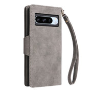 For Google Pixel 8a Rivet Buckle 9 Cards Three Fold Leather Phone Case(Grey)