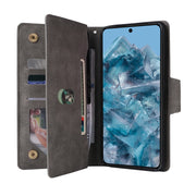 For Google Pixel 8a Rivet Buckle 9 Cards Three Fold Leather Phone Case(Grey)