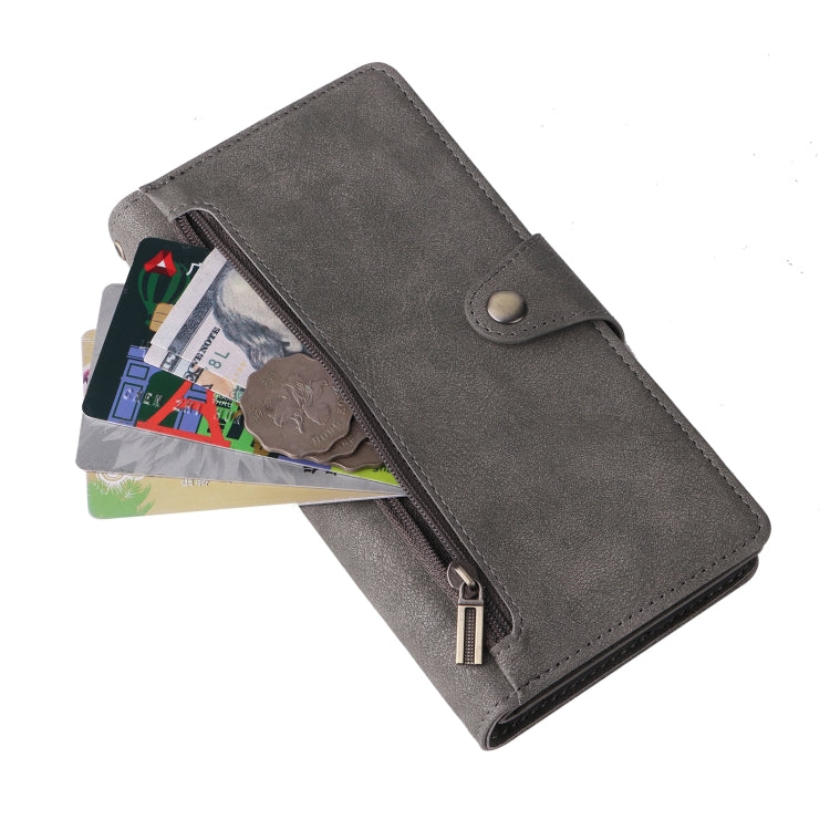 For Google Pixel 8a Rivet Buckle 9 Cards Three Fold Leather Phone Case(Grey)