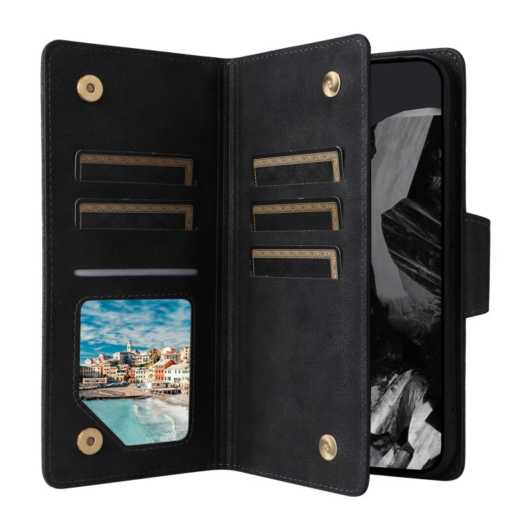 For Google Pixel 9 Pro Rivet Buckle 9 Cards Three Fold Leather Phone Case(Black)