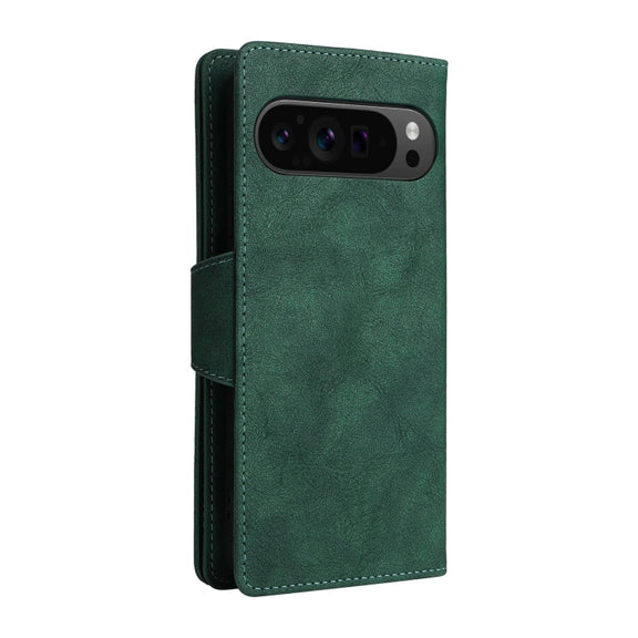 For Google Pixel 9 Pro Rivet Buckle 9 Cards Three Fold Leather Phone Case(Green)