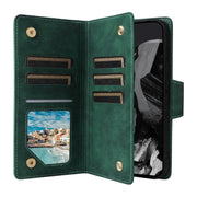 For Google Pixel 9 Pro Rivet Buckle 9 Cards Three Fold Leather Phone Case(Green)