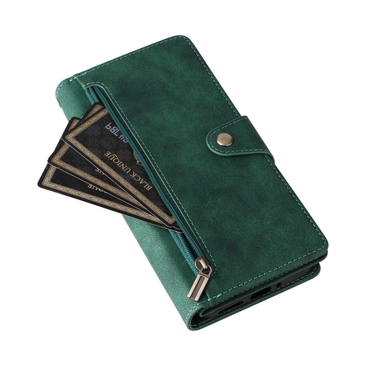 For Google Pixel 9 Pro Rivet Buckle 9 Cards Three Fold Leather Phone Case(Green)