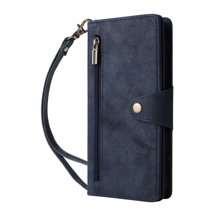 For Google Pixel 9 Pro Rivet Buckle 9 Cards Three Fold Leather Phone Case(Blue)