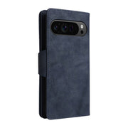For Google Pixel 9 Pro Rivet Buckle 9 Cards Three Fold Leather Phone Case(Blue)
