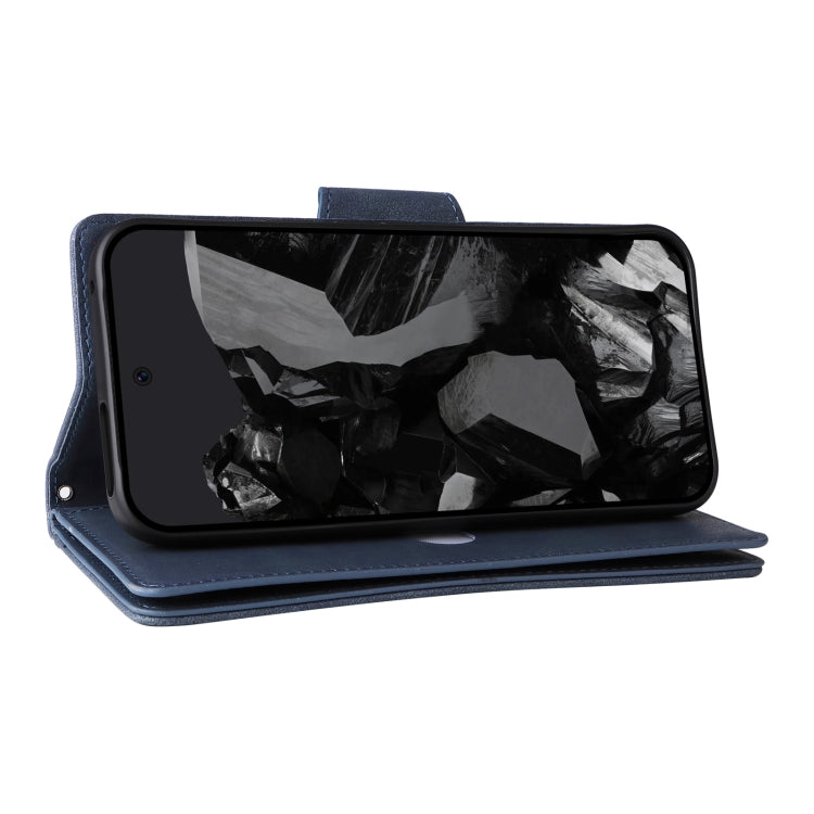 For Google Pixel 9 Pro Rivet Buckle 9 Cards Three Fold Leather Phone Case(Blue)