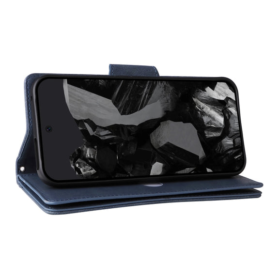 For Google Pixel 9 Pro Rivet Buckle 9 Cards Three Fold Leather Phone Case(Blue)
