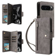 For Google Pixel 9 Pro Rivet Buckle 9 Cards Three Fold Leather Phone Case(Grey) - free shipping - PMC TechLife - Order now!