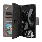 For Google Pixel 9 Pro Rivet Buckle 9 Cards Three Fold Leather Phone Case(Grey)