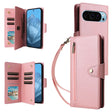 For Google Pixel 9 Rivet Buckle 9 Cards Three Fold Leather Phone Case(Rose Gold) - Google Cases by PMC TechLife | Online Shopping South Africa | PMC TechLife | Buy Now Pay Later Mobicred