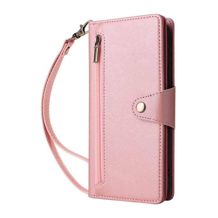 For Google Pixel 9 Rivet Buckle 9 Cards Three Fold Leather Phone Case(Rose Gold)