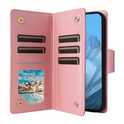 For Google Pixel 9 Rivet Buckle 9 Cards Three Fold Leather Phone Case(Rose Gold)