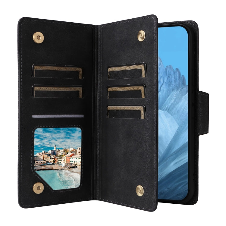 For Google Pixel 9 Rivet Buckle 9 Cards Three Fold Leather Phone Case(Black)