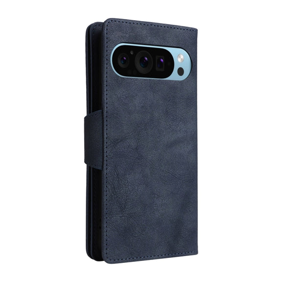 For Google Pixel 9 Rivet Buckle 9 Cards Three Fold Leather Phone Case(Blue)