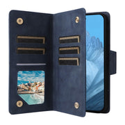 For Google Pixel 9 Rivet Buckle 9 Cards Three Fold Leather Phone Case(Blue)