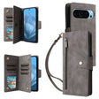 For Google Pixel 9 Rivet Buckle 9 Cards Three Fold Leather Phone Case(Grey) - Google Cases by PMC TechLife | Online Shopping South Africa | PMC TechLife | Buy Now Pay Later Mobicred