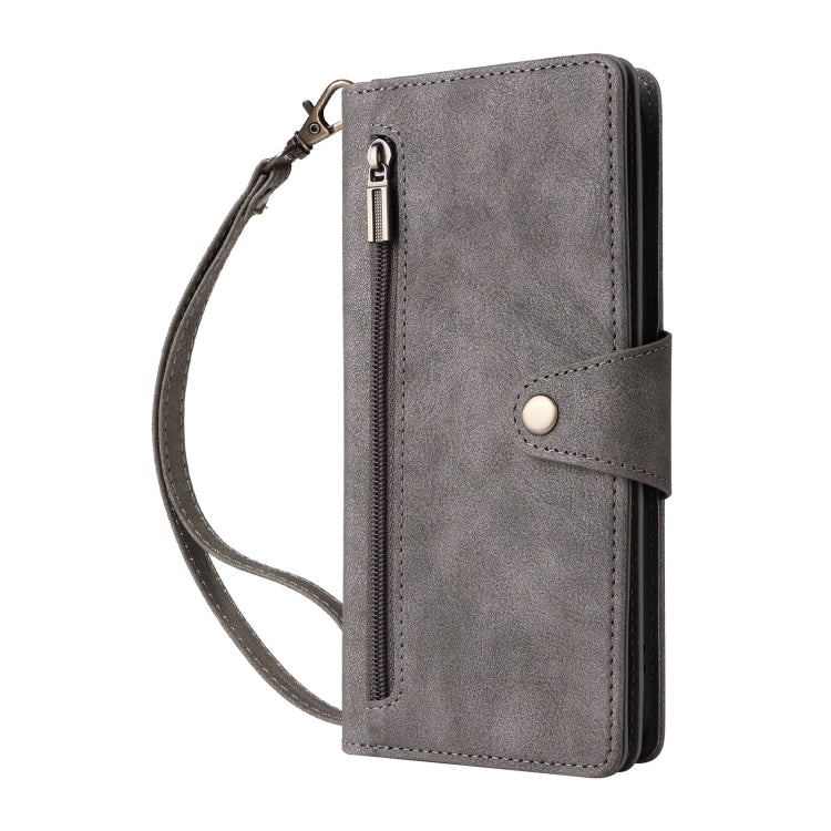 For Google Pixel 9 Rivet Buckle 9 Cards Three Fold Leather Phone Case(Grey)
