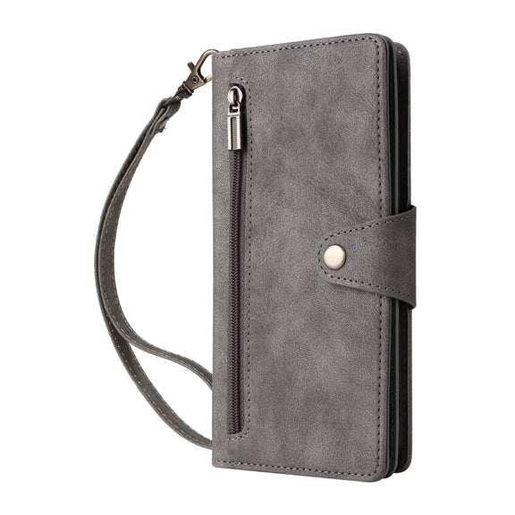 For Google Pixel 9 Rivet Buckle 9 Cards Three Fold Leather Phone Case(Grey)