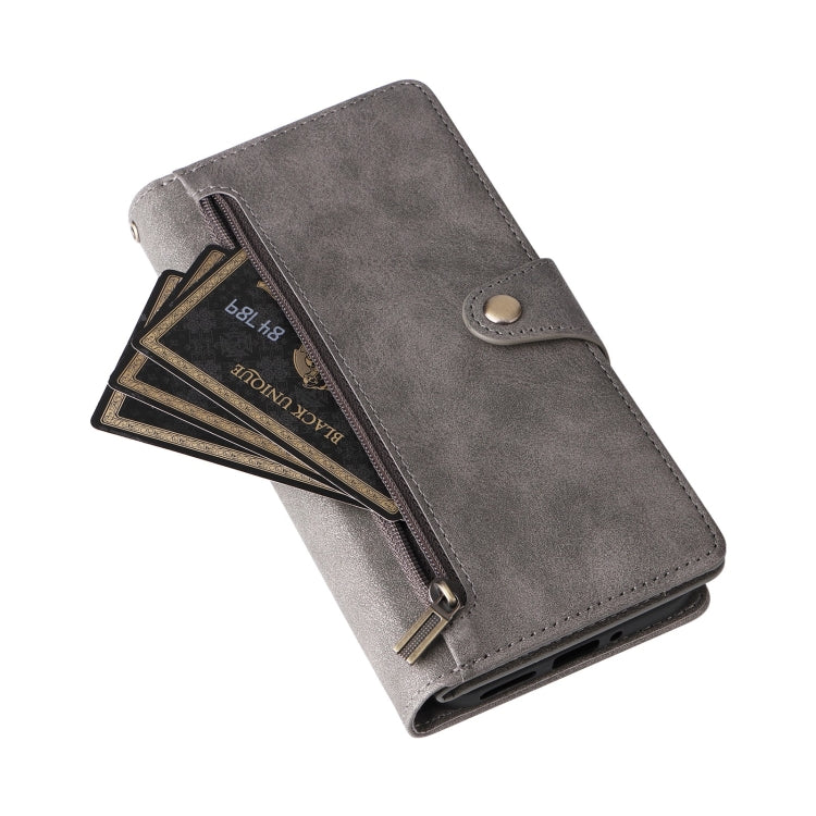 For Google Pixel 9 Rivet Buckle 9 Cards Three Fold Leather Phone Case(Grey)