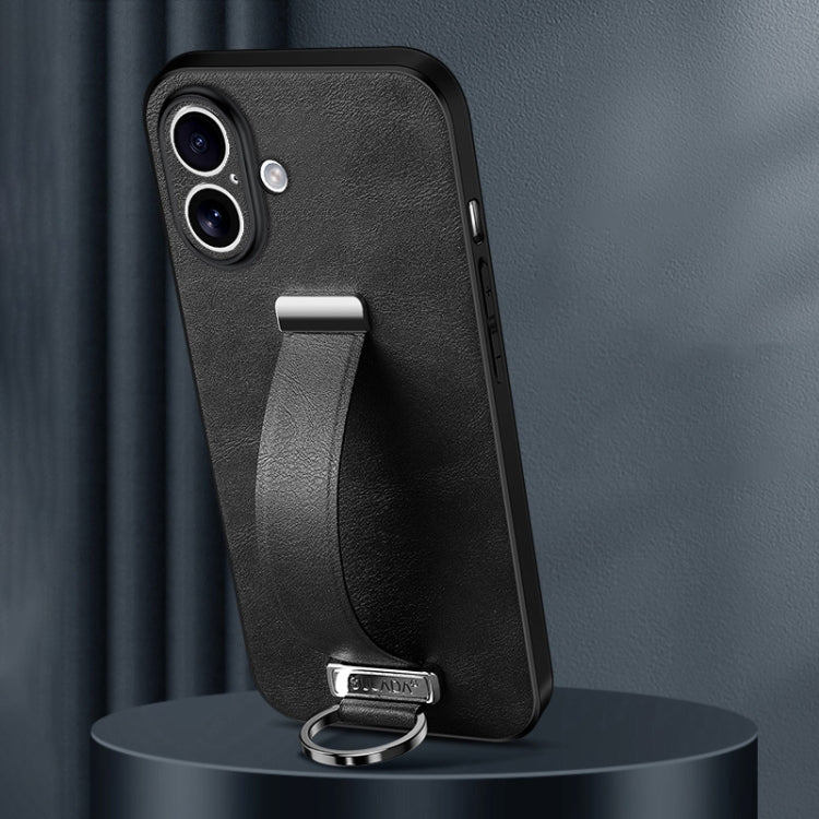 For iPhone 16 Plus SULADA Tide Cool Series PC + Leather Texture Skin Feel Phone Case(Black)