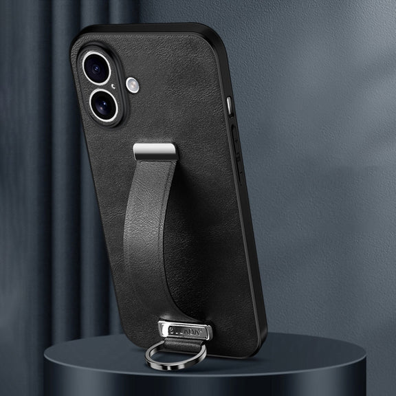 For iPhone 16 SULADA Tide Cool Series PC + Leather Texture Skin Feel Phone Case(Black)