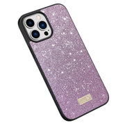 For iPhone 15 Pro Max SULADA Glittery PC Hybrid TPU Handmade Leather Phone Case(Purple)