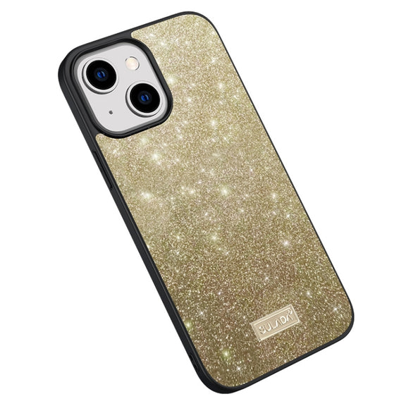 For iPhone 15 SULADA Glittery PC Hybrid TPU Handmade Leather Phone Case(Gold)