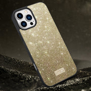 For iPhone 16 Pro Max SULADA Glittery PC Hybrid TPU Handmade Leather Phone Case(Gold)