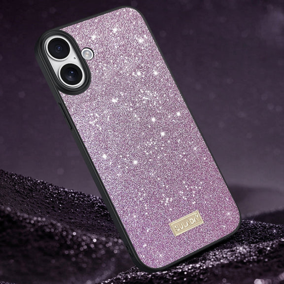 For iPhone 16 SULADA Glittery PC Hybrid TPU Handmade Leather Phone Case(Purple)
