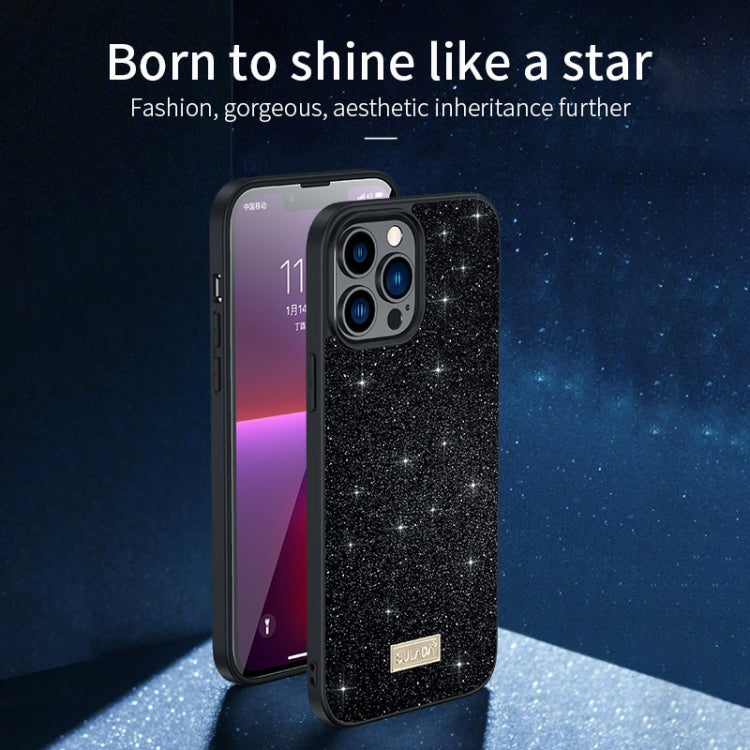 For iPhone 16 Plus SULADA Glittery PC Hybrid TPU Handmade Leather Phone Case(Red)