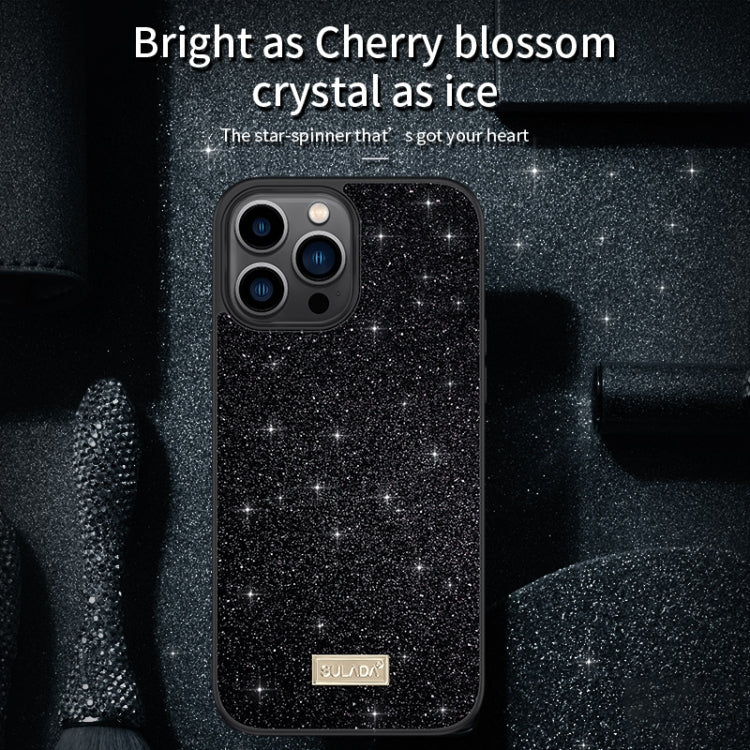 For iPhone 16 SULADA Glittery PC Hybrid TPU Handmade Leather Phone Case(Gold)