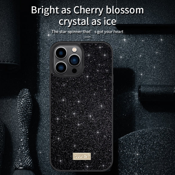 For iPhone 16 SULADA Glittery PC Hybrid TPU Handmade Leather Phone Case(Gold)