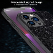 For iPhone 16 Pro SULADA Glittery PC Hybrid TPU Handmade Leather Phone Case(Black)