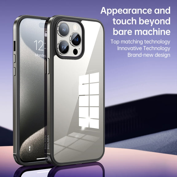 For iPhone 15 Plus SULADA Metal Frame + Nano Glass + TPU Phone Case(Gold)