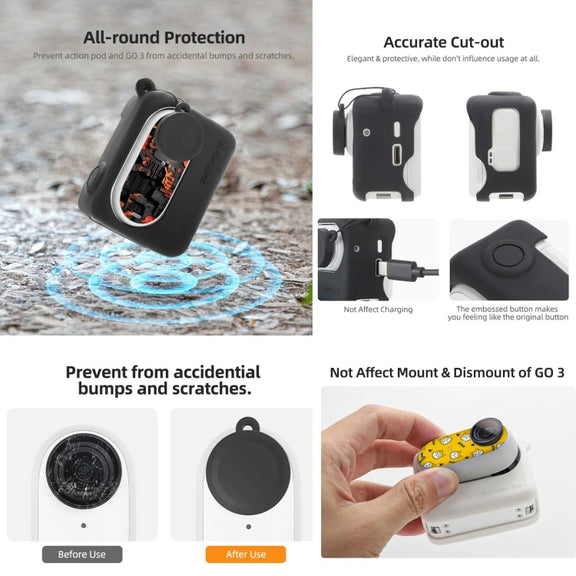 For Insta360 GO 3 Sunnylife Silicone Case Stickers Skin Wrap Lens Cover with Neck Strap(White)