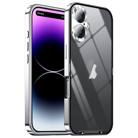 For iPhone 16 Frosted Metal Phone Case(Silver)