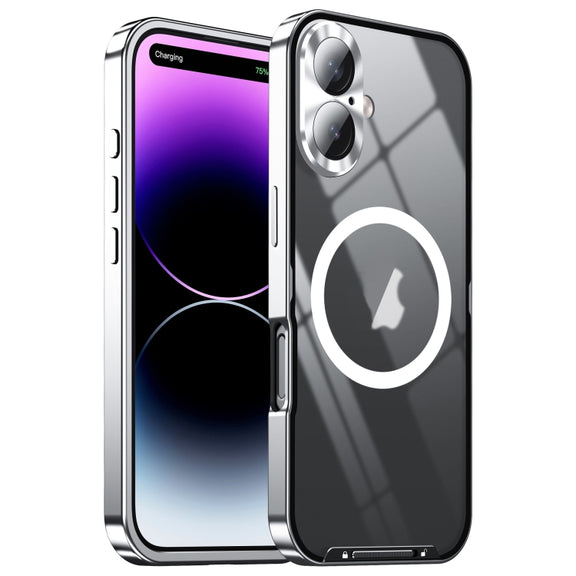 For iPhone 16 Frosted MagSafe Magnetic Metal Phone Case(Black)